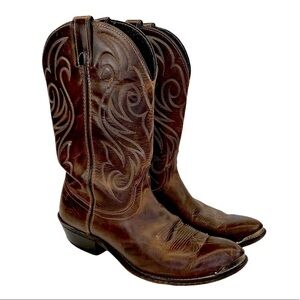 Laredo Brown Leather Gold Tip Western Cowboy Men’s Boots